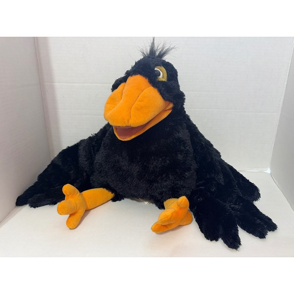 Folkmanis Black Raven Crow Full Body Hand Puppet Yellow Beak 15" Plush